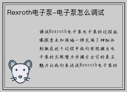 Rexroth电子泵-电子泵怎么调试